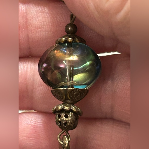 Handmade Boho Bronze Earrings with Iridescent Czech Glass | Gift Ready | Artisan - Picture 8 of 9